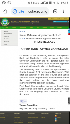 FUOtuoke appoints new vice chancellor