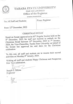 TASU notice on Christmas Break