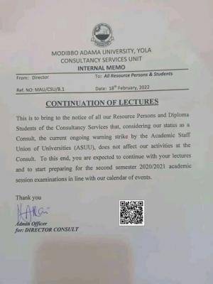 MAUTECH Consultancy Service notice on continuation of lectures