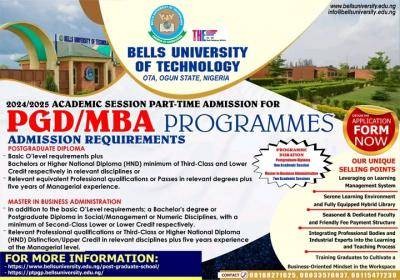 Bells University Admission into Part-time PGD/MBA Programme, 2024/2025