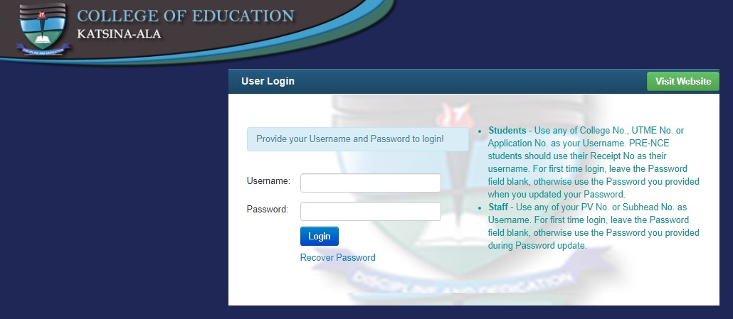 COEKASTINAALA Login Portal