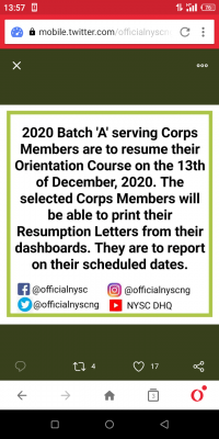 NYSC notice to 2020 Batch A corps members