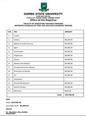 GSU approved school fees for new students 2022/2023 session