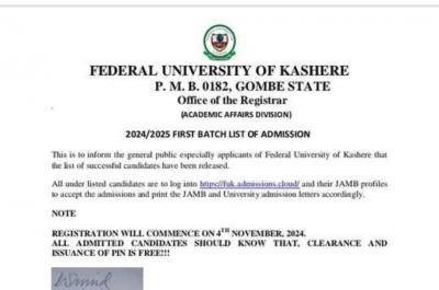 FUKASHERE admission list now on school's portal, 2024/2025