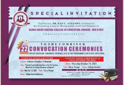 Alvan Ikoku COE announces 27th Convocation Ceremony