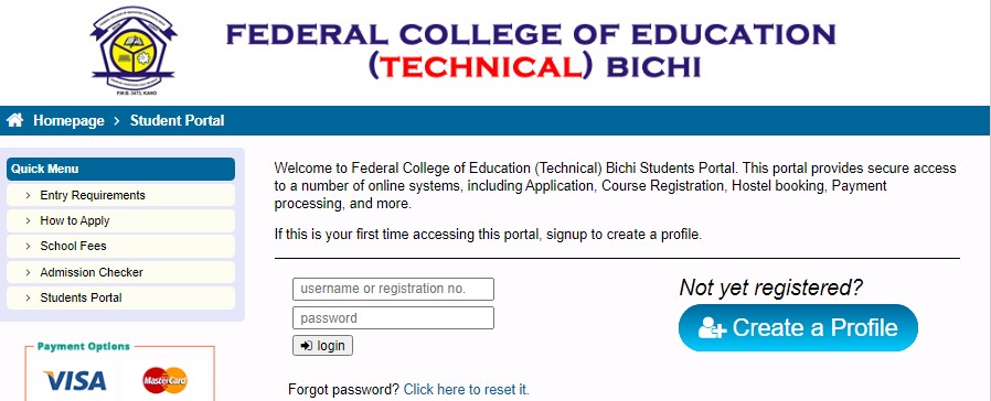 FCET Bichi Login Portal