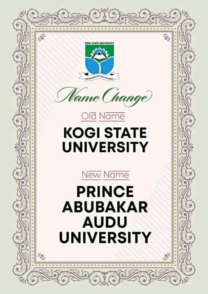 KSU Renamed to Prince Abubakar Audu University (PAAU)