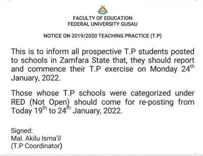 FUGUS notice on 2019/2020 teaching practice