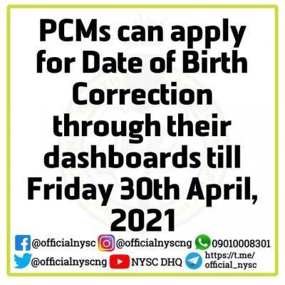 NYSC notice to prospective corps members on deadline for correction of DOB