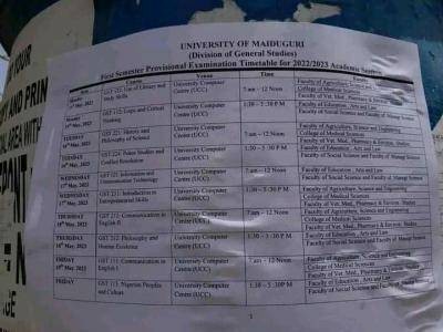 UNIMAID GST 1st semester examination timetable 2022/2023 Session