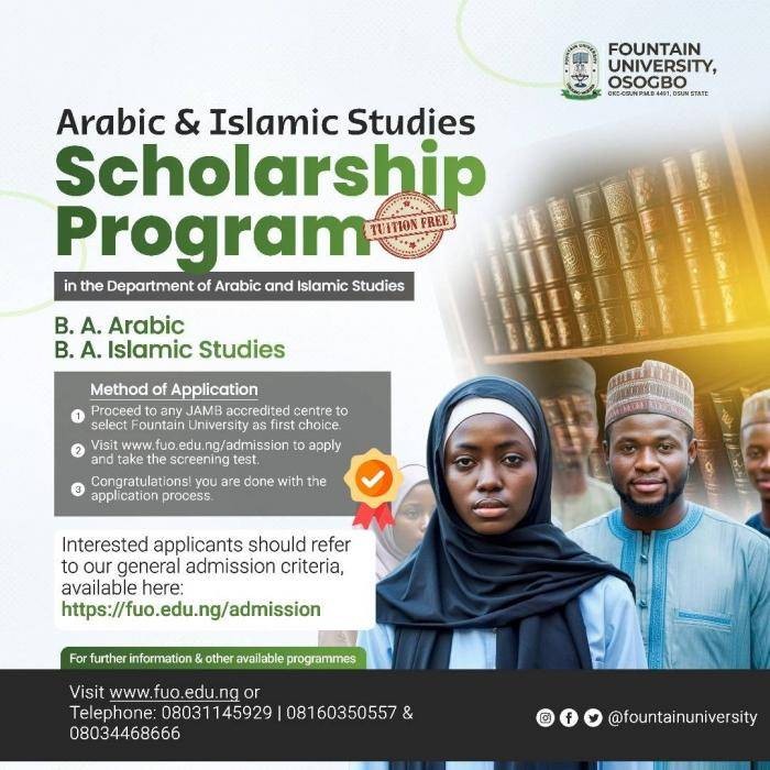 Fountain University Scholarship in B.A. Arabic & B.A. Islamic Studies, 2024/2025