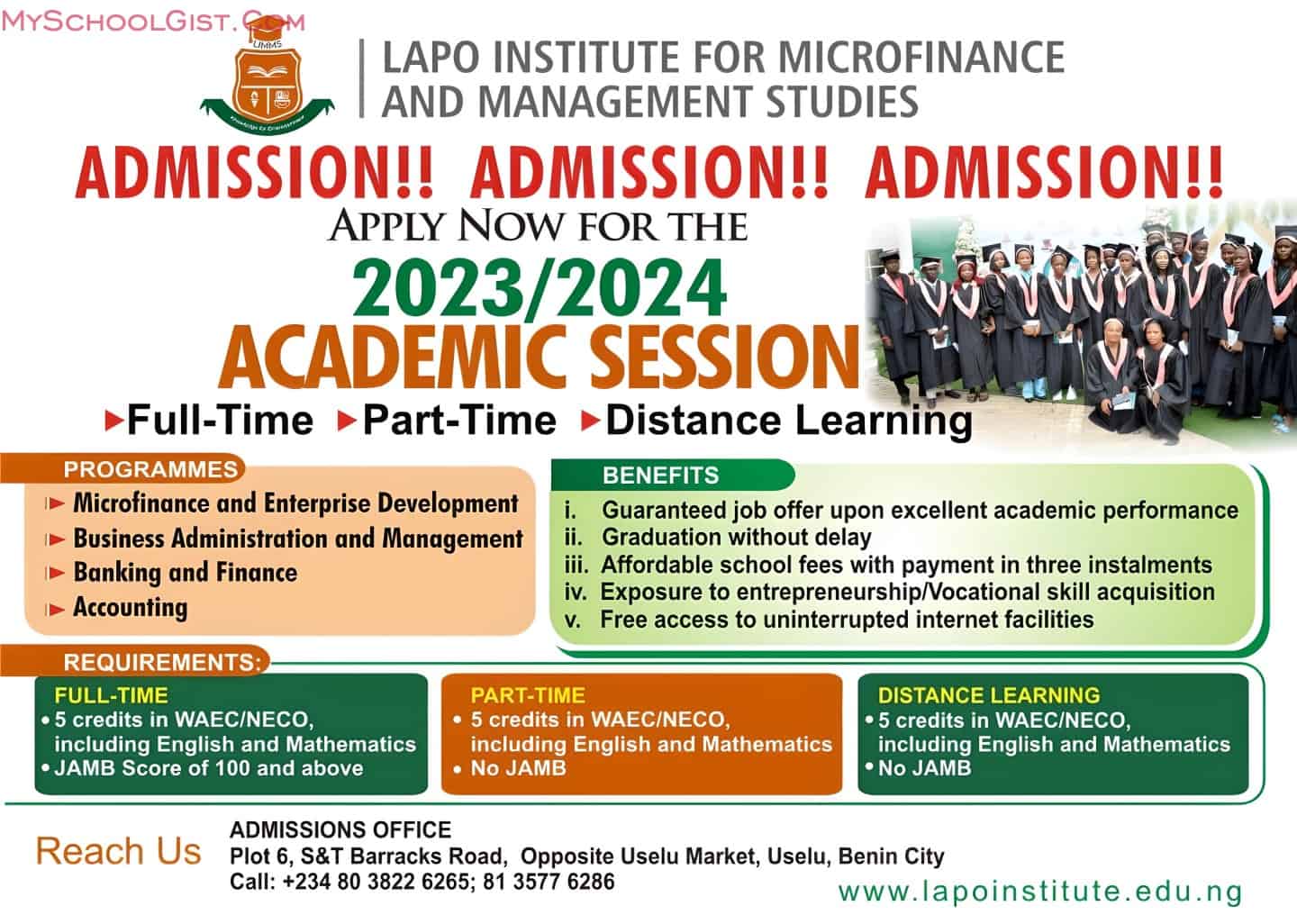 LAPO Institute for Microfinance & Mgt Admission 2023/2024