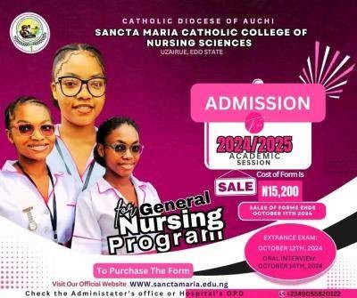 Sancta Maria Catholic College of Nursing Sciences, Uzairue Admission form, 2024/2025