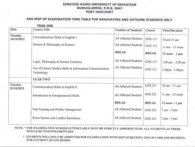 IAUE releases GNS mop-up exam timetable