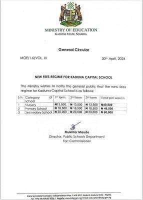 Kaduna State announces reduction in school fees of Kaduna Capital School