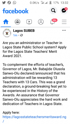 Lagos state invites applicants for the teachers' merit award 2021 