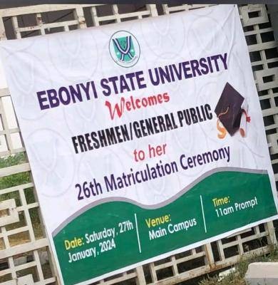 EBSU 26th Matriculation ceremony scheduled to hold 27th Jan.