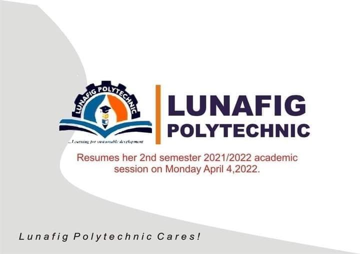 Lunafig Poly Resumption Date for 2nd Semester 2021/2022