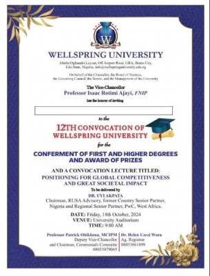 Wellspring University announces 12th convocation ceremony