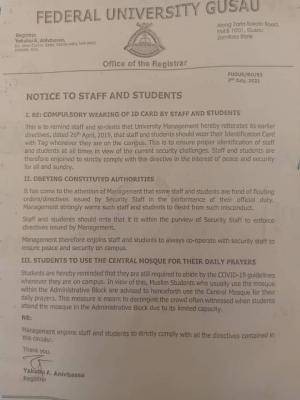 FUGUSAU notice to staff and students