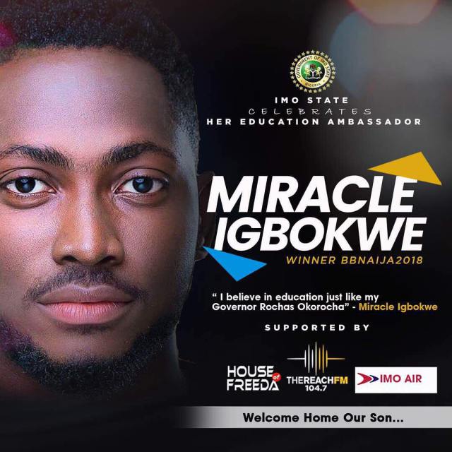 BBNaija 2018 Winner, Miracle Becomes Imo State Education Ambassador