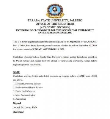 TASU extends Post-UTME registration deadline for 2020/2021
