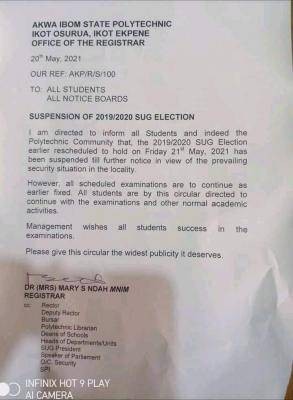 Akwa Poly suspends 2019/2020 SUG elections