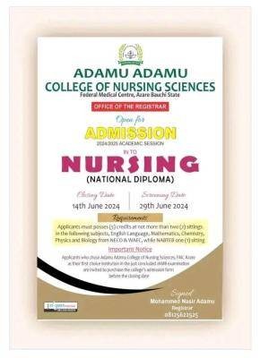 Adamu Adamu College of Nursing FMC Bauchi releases ND Nursing form, 2024/2025