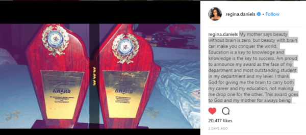 Actress, Regina Daniels Bags Two Awards in Igbinedion University