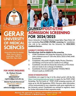 GUMED Post-UTME 2024: Cut-off mark, Eligibility, Screening date and Registration Details