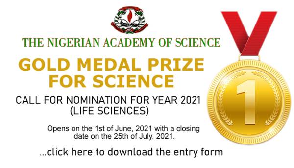 Nigerian Academy of Science (NAS) Gold Medal Prize 2021