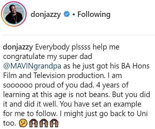 Don Jazzy's Dad Graduates From Dundalk Institute After 4 Years