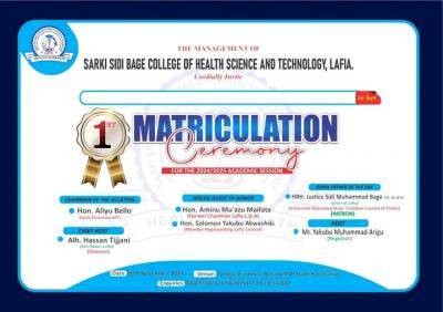 Sarki Sidi Bage College of Health, Sciences & Tech. Lafia announces 1st Matriculation Ceremony