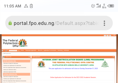Offa Poly IJMB admission form for 2021/2022 session