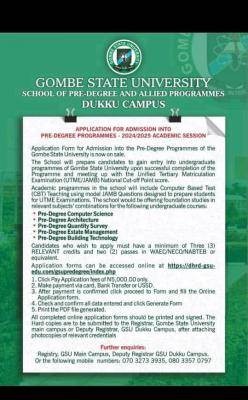 GOMSU releases Pre-degree admission form, 2024/2025