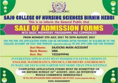 Sajo College of Nursing Sciences Basic Midwifery Form 2021/2022