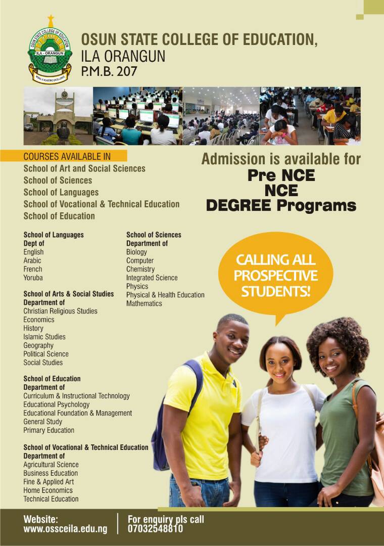 OSSCEILA Pre-NCE, NCE & Degree Admission Form 2018/2019