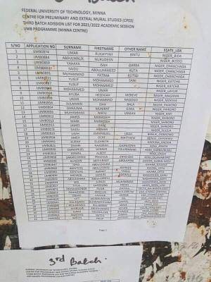 FUTMinna 3rd batch IJMB admission list, 2021/2022