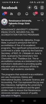 Renaissance University secures full re-accreditation for 5 academic programmes