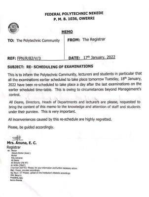 NEKEDEPOLY reschedules exams