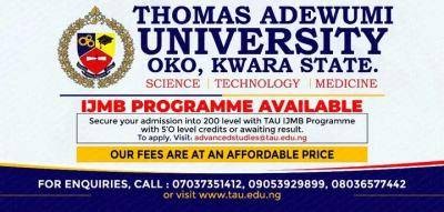 Thomas Adewumi University IJMB Admission form, 2024/2025