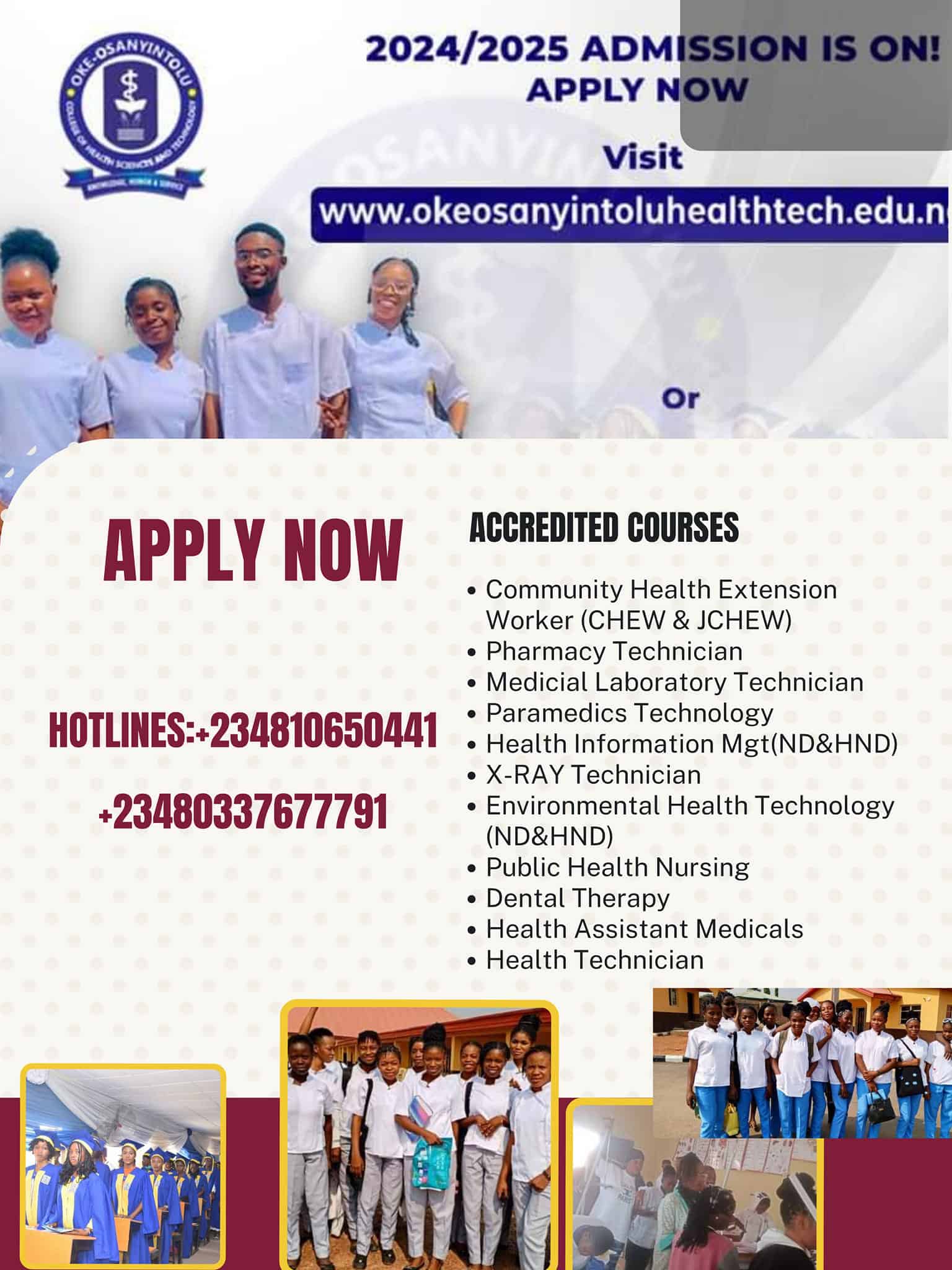 Oke-osanyintolu College of Health Tech Admission Form 2024/2025