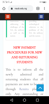 NAUB notice on new payment procedure for new and returning students