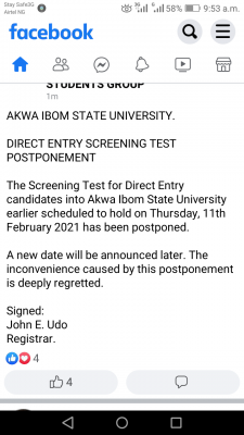 AKSU postpones direct entry screening for 2020/2021 session