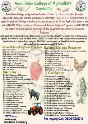 Audu Bako College of Agriculture Admission 2023/2024