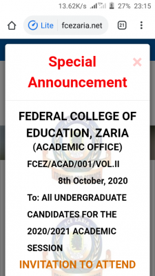 FCE Zaria Degree Post-UTME screening date and details for 2020/2021 session