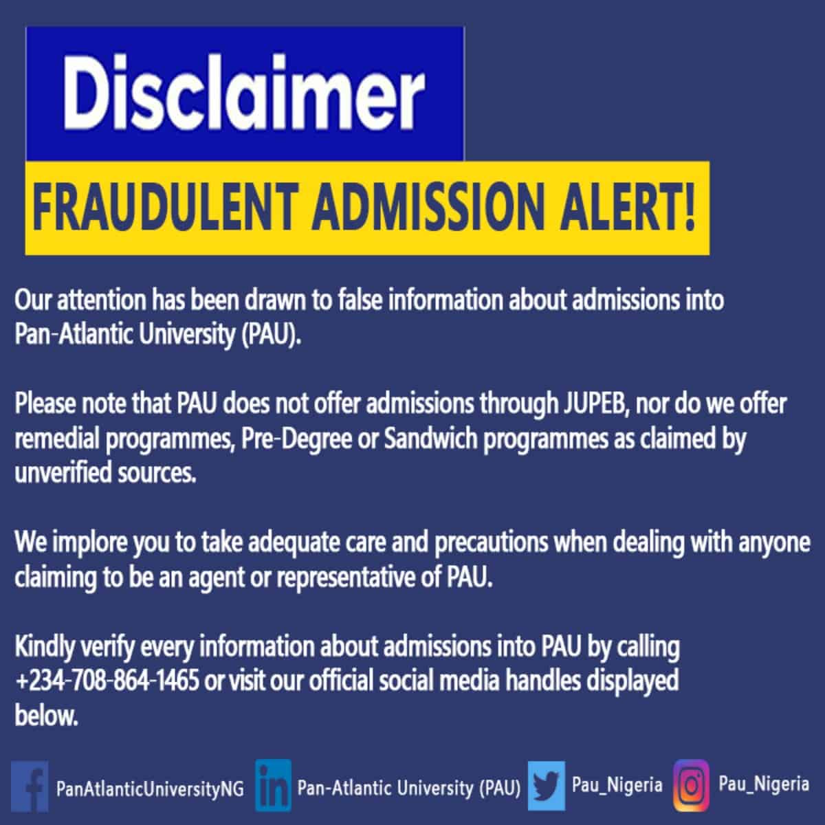 Pan-Atlantic University Disclaimer: Fraudulent Admission Alert!