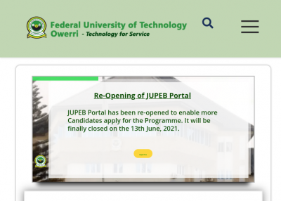 FUTO re-opens JUPEB application portal, 2020/2021 - School Gist