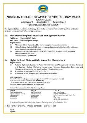 NCAT admission form for 2021/2022 session