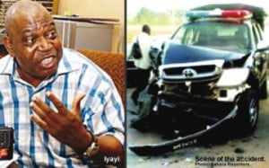 On the left Prof Iyayi On the right the accident scene